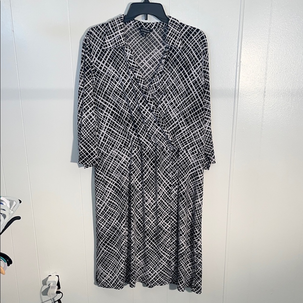 George Black and White collared wrap Dress